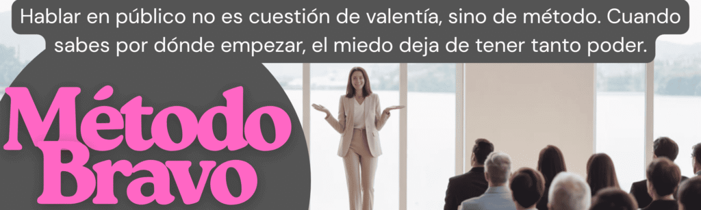 Método Bravo: se ve a una chica hablando tranquila frente a un público.