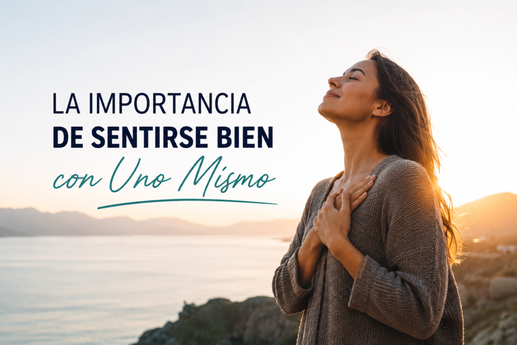 Imagen de una chica con las manos cruzadas en el pecho, los ojos cerrados y la cabeza hacia arriba en medio de la naturaleza. Sensación de paz.