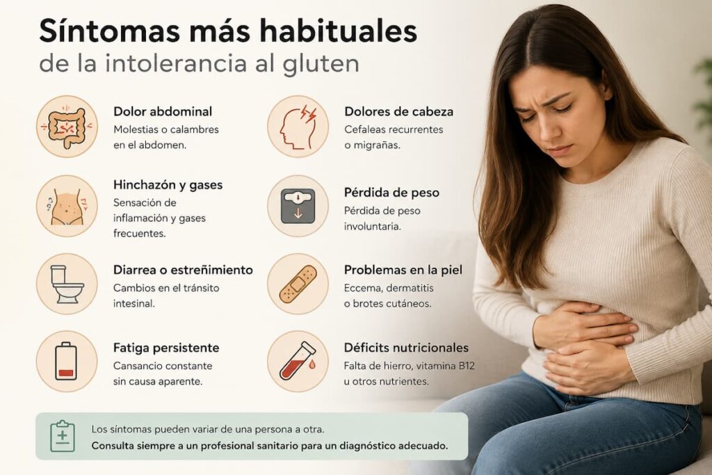 Ilustración de los síntomas de la intolerancia al Gluten