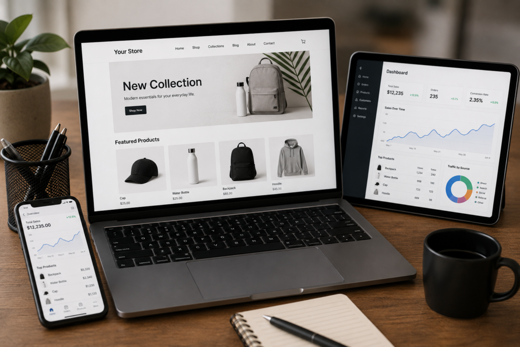Herramientas para usar dropshipping: ordenador, tablet, móvil.
