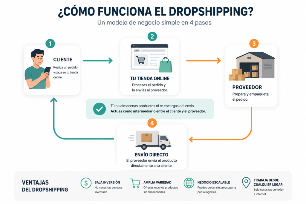 Esquema de cómo funciona el dropshipping