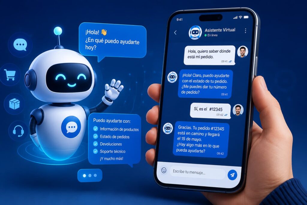 robot + móvil simulando conversación