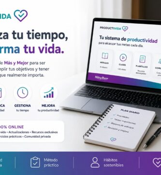 ProductiVIDA. Imagen del título con ordenador y un cuaderno tipo agenda.