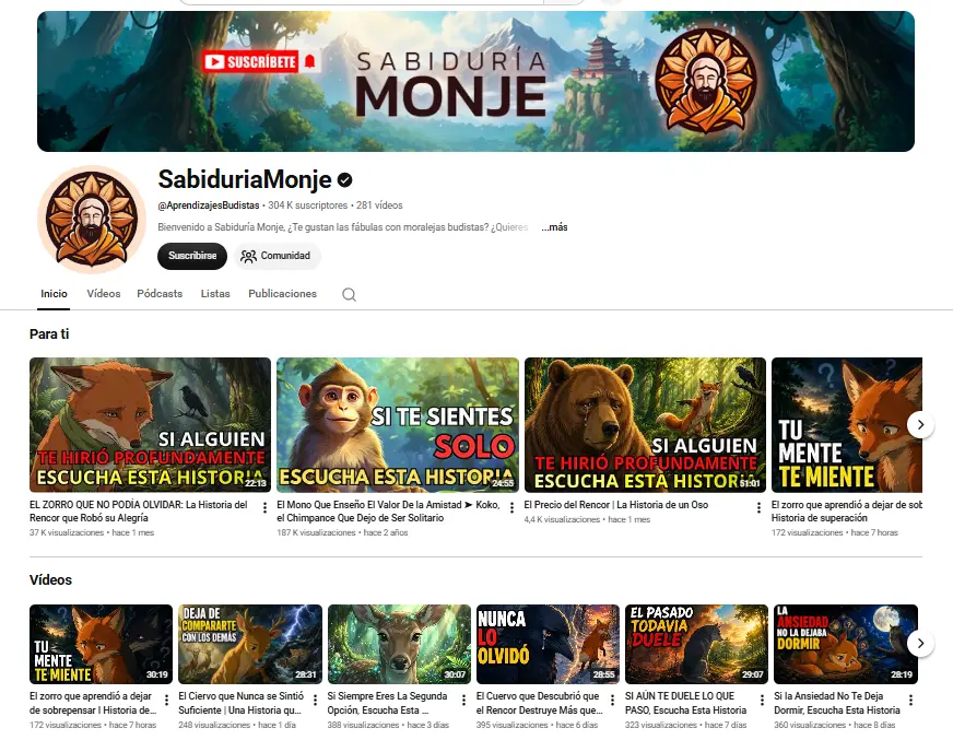 Ejemplo de canal Faceless en Youtube